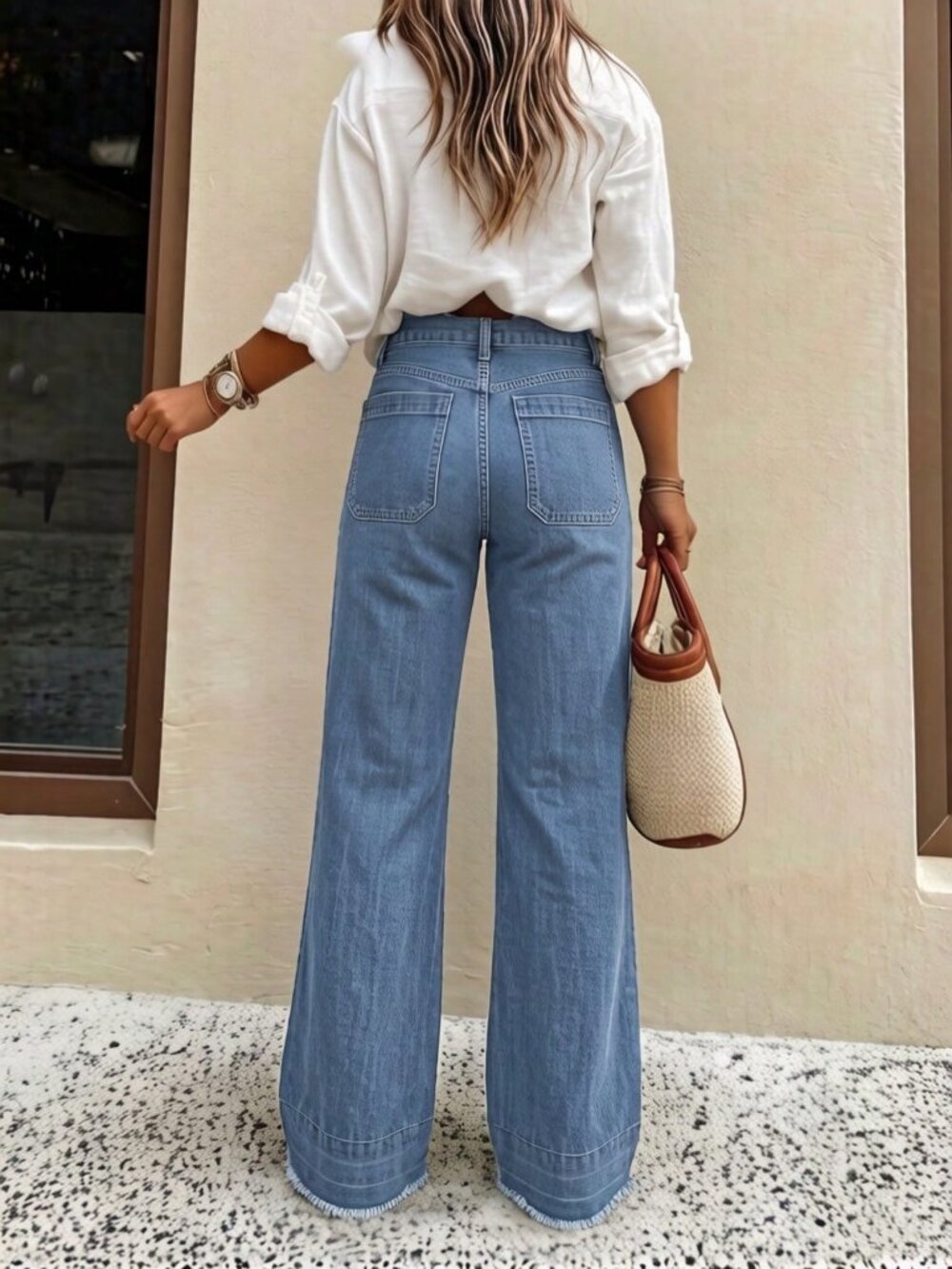 Light Wash Casual Women's High-Quality  Denim Wide Leg Jeans - Picture 3 of 5